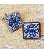 Unique COBALT BLUE TILE CUFFLINKS chrome SPANISH portuguese TRADITIONAL ... - €13,29 EUR