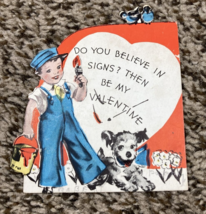 Vintage Valentines Day Card Boy Dog Painting Do You Believe in Signs - £4.50 GBP