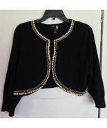 Womens Plus 1X Cable &amp; Gauge Black with Beaded Trim Silk Blend Cardigan ... - $25.95 CAD