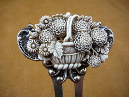 CHL57-16) ivory DAHLIA Flower basket cameo brass hair pin pick stick HAIRPIN - £27.77 GBP