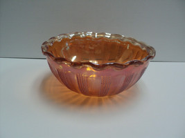 Vintage Carnival Glass Bowl Marigold Orange 7 3/4&quot; Beaded Ribbed Scalloped - £15.95 GBP