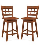 Counter Height Barstools Set of 2 with 6-Grid Hollow Back and Seat-Brown... - £158.26 GBP