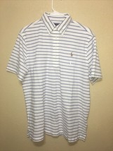 Polo Ralph Lauren White Blue Stripe Classic Fit Knit Oxford Shirt sz L NEW - $98.01