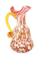 Pilgrim Glass Hand Blown Orange Pitcher Applied Handle White Splatter Rare Flaws - £31.64 GBP