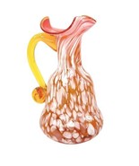 Pilgrim Glass Hand Blown Orange Pitcher Applied Handle White Splatter Ra... - $39.59