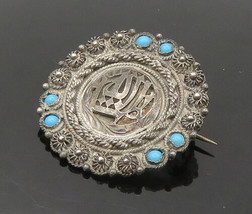 MIDDLE EAST 925 Silver - Vintage Turquoise Twist Islamic Brooch Pin - BP8636 - $59.61