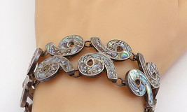 MEXICO 925 Silver - Vintage Inlaid Abalone Shell 96 Link Chain Bracelet - BT2975 - £105.69 GBP