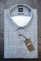 HUGO BOSS Hombre Lukas Corte Normal Azul Oscuro Cuadros Algodón Suave Ca... - $59.39