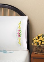 Tobin Stamped For Embroidery Pillowcase Pair 20&quot;X30&quot; Tulip Time - £15.61 GBP