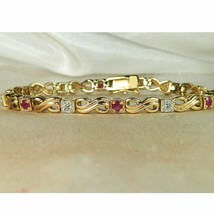 Sterling Silver 925 Simulated Ruby 3.70 Ct &amp; Diamond Infinity Tennis Bracelet-7&quot; - £73.86 GBP