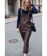 100% Real Lambskin Leather Brown Women Leather Jumpsuit Decent Party Wear - $266.70 CAD+