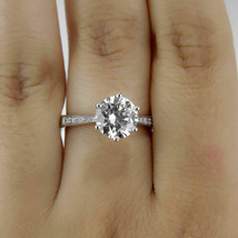 Solid 14k White Gold 2.15Ct Round Cut White Moissanite Engagement Ring Size 5.5 - £220.41 GBP