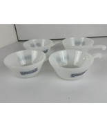 Soup Cereal Bowls 4 Currier &amp; Ives Blue Pattern Milky White Handle 5 x 2... - £19.86 GBP