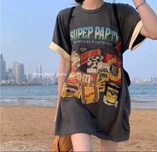 Woman Summer Oversized T-Shirt Short Sleeve Streetwear mini dress - £18.49 GBP