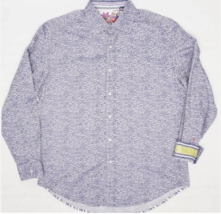 Robert Graham Shirt Mens M Gray Blue Paisley Flip Cuff Cotton Long Sleeve Silk - £16.71 GBP