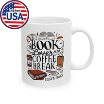 Cute Reading Coffee Mug Book Lover Cup Cozy Coffee Break Illustration Re... - $14.99