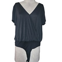 Black V Neck Short Sleeve Bodysuit Size Large - £19.46 GBP