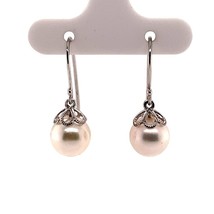 Akoya Pearl Earrings 14 KT White Gold 8.92 mm Certified $990 017529 - £397.32 GBP