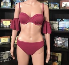 Seekers Australia Berry Textured Lace Ruffle Shoulder Bikini Sz 6 - £37.20 GBP
