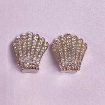 Halbe Silver Tone Pave Rhinestone Nautical Shell Clip On Earrings Vintage 40’s - £23.35 GBP