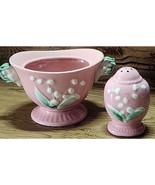 Vintage Lily Of The Valley Japan Pink Sugar Bowl &amp; Single Salt / Pepper ... - $13.47