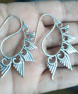 Hoop earrings, silver hoop earrings, Tribal hoop earrings, feather earri... - £7.18 GBP