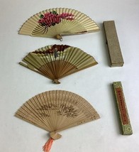 3 Vintage Handheld Foldable Fans - 1 Delicate Cutout Pattern &amp; 2 Boxes - $19.79
