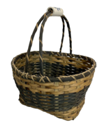 Vintage Woven Basket Double Handles Blue Ceramic Handle Grip - €16,38 EUR