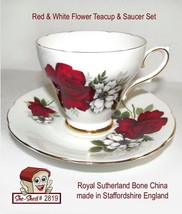 Vintage Royal Sutherland England Bone China Red Rose Teacup &amp; Saucer Tea Cup - £19.61 GBP