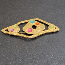 VTG 60s 4&quot; Gold Tone Gripoix Cabochon Style Brooch Pin Modernist Glass G... - $35.37