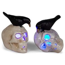 Roman Distressed White Skull Black Crow Light Up 4 x 3 Porcelain Decorat... - $16.00