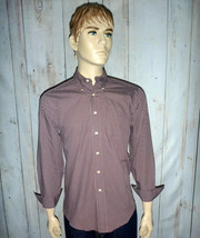 L.L Bean Men&#39;s Medium Shirt Maroon Plaid L/S 100% Cotton Button Down Collar - £21.74 GBP