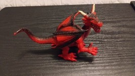 Toy Red Dragon Green Eyes With Black Accents Wth Wings 3&quot; Tall 5&quot; Long - £8.94 GBP