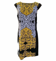 I LE New York Sleeveless Shift Dress  sz 10 StretchGeometric Yellow Black NEW - £9.72 GBP