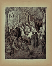 1890 Gustave Dore Victorian Woodcut Print Sermon Mount Story Of Jesus DWC4 - £34.33 GBP