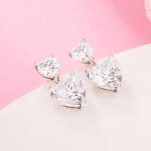 925 Sterling Silver Double Heart Sparkling Stud Earrings with Clear CZ - $17.99