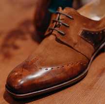 Handmade Bespoke Leather Oxfords Wingtip - Men&#39;s Brown Brogue Leather Dress Shoe - £111.90 GBP