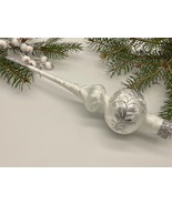 White Christmas glass tree topper with silver glitter, Christmas finial - £20.08 GBP