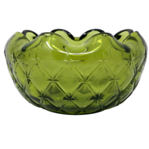Vintage Indiana Glass Crimped Bowl Avocado Olive Green Duette Rose Starb... - $14.99