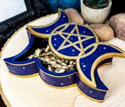 Ebros Sacred Triple Moon Goddess Mother Maiden Crone Jewelry Box 6.25&quot;W - £24.77 GBP