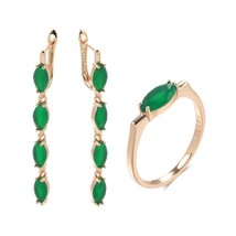Emerald Green Zircon Long Tassel Dangle Earrings Ring Set For Woman 585 Rose Gol - £18.43 GBP