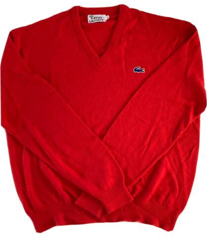 Vintage Izod Lacoste 1960s V-Neck Pullover Sweater Men’s Size X-Large Red  - £25.52 GBP