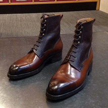 Handmade Ankle High Lace up Dark Cognac Calf / Brown Boot - £315.59 GBP