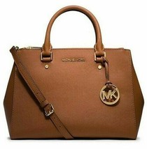Michael Kors Sutton Luggage Brown Saffiano Leather Medium Satchel Bagnwt! - £187.63 GBP