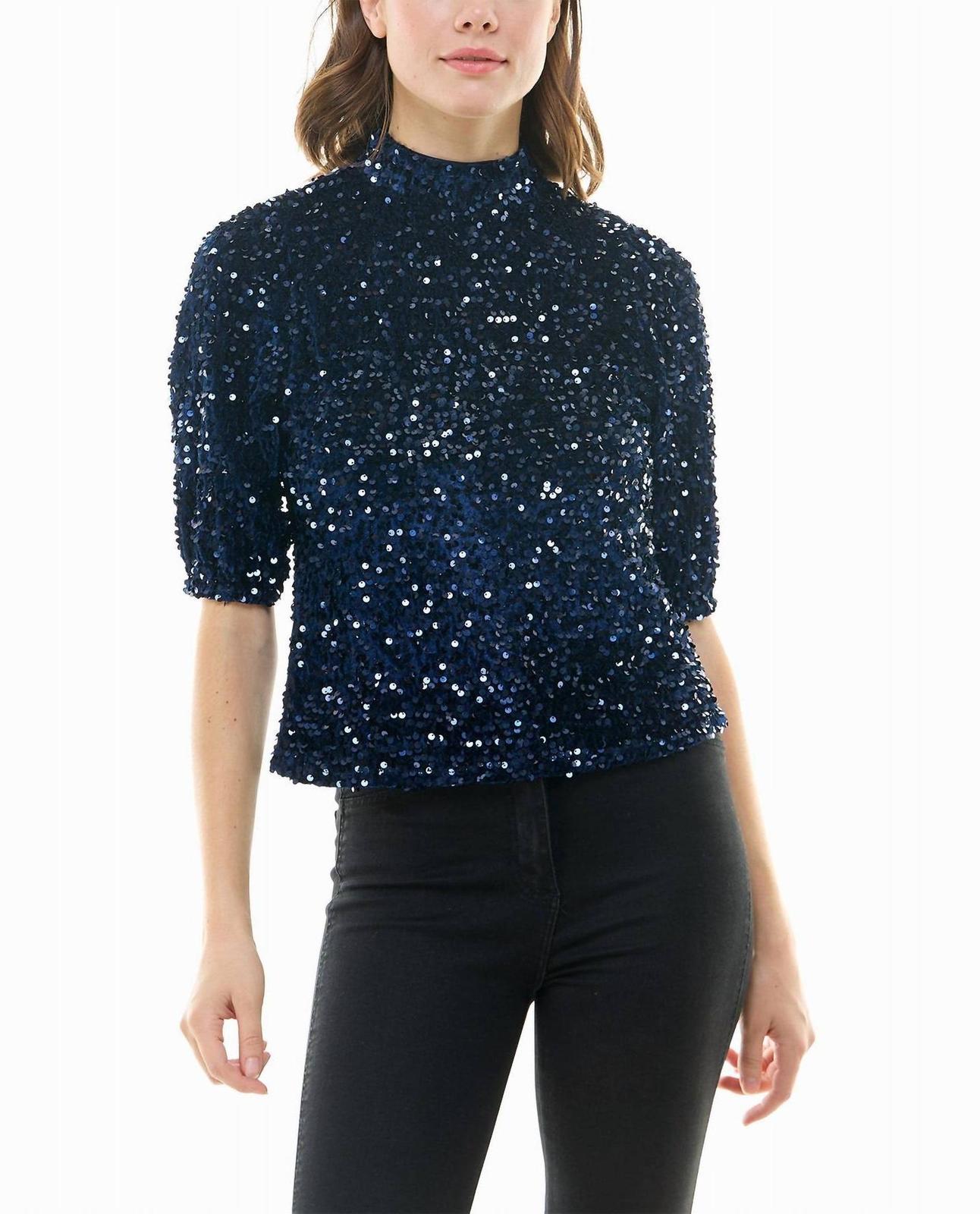 Nicole Miller Ava Velvet Sequin Short Sleeve Top Size S - $51.48