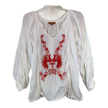 Roberta Freymann White Orange Embroidered cotton Mexican Blouse Size women&#39;s SM - £30.87 GBP
