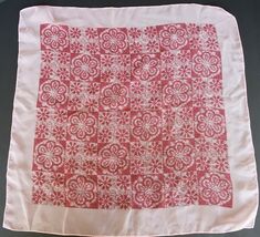 Vtg square ladies scarf with two tone pink stamped flower pattern design - $9.99