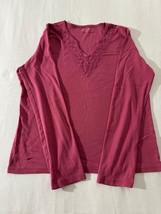 St Johns Bay Women's Red Cotton Embroidered V-Neck Long Sleeve Blouse Top Size L image 8