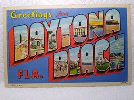 Greetings From Daytona Beach Florida Large Letter Linen Postcard Curt Teich - £12.58 GBP