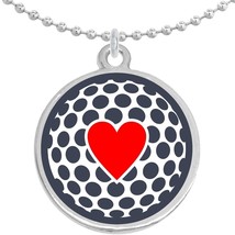 Heart on Golf Ball Round Pendant Necklace Beautiful Fashion Jewelry - £8.58 GBP